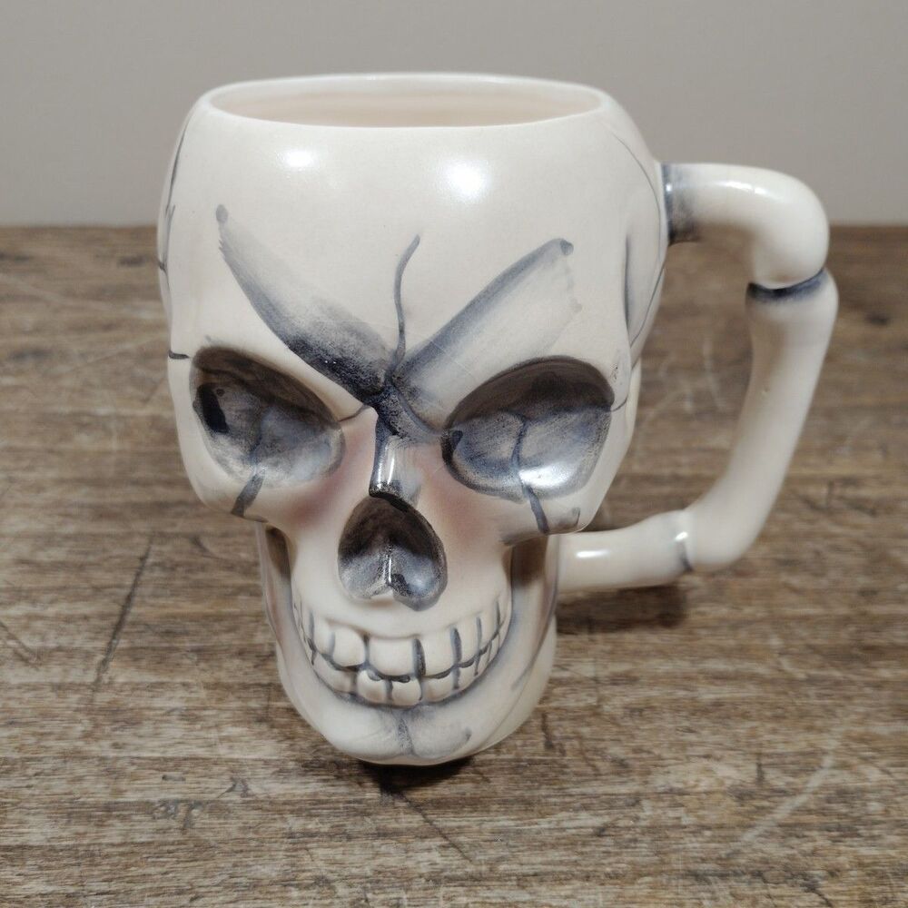 Vintage Skull Mug Cup Ceramic Halloween Tiki Spooky Skeleton Japan Creepy